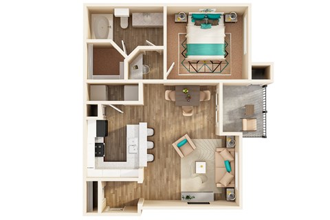 Floor plan for 1 bed, 1 bath, 756 sqft